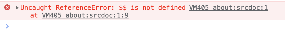 Screenshot showing that you cannot execute $$ from the HTML