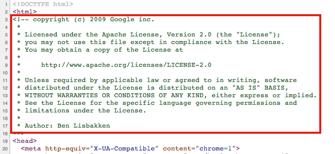 Screenshot showing a snippet of the Apache License